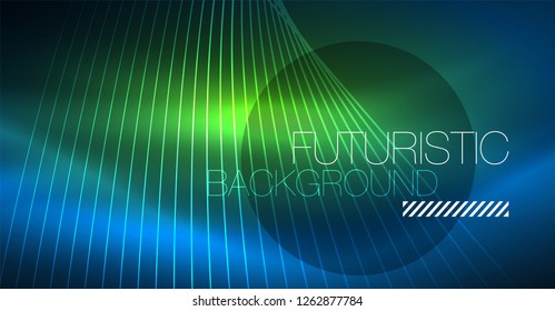 Neon glowing magic background, neon banner, night sky wallpaper. Magic light vector effect. Christmas abstract pattern.