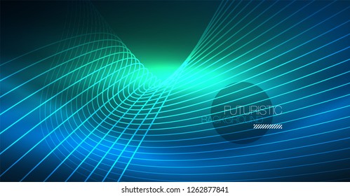 Neon leuchtend magischer Hintergrund, Neonbanner, Nachthimmelhintergrund. Magischer Licht-Vektoreffekt. Abstraktes Weihnachtsmuster.