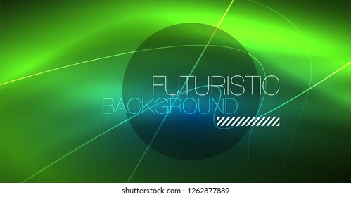 Neon glowing magic background, neon banner, night sky wallpaper. Magic light vector effect. Christmas abstract pattern.