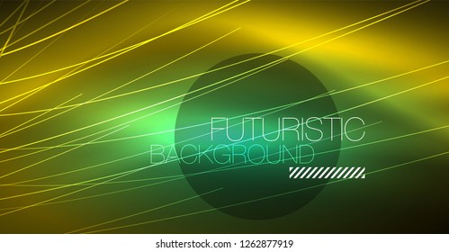 Neon glowing magic background, neon banner, night sky wallpaper. Magic light vector effect. Christmas abstract pattern.