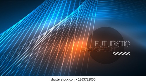 Neon glowing magic background, neon banner, night sky wallpaper. Magic light vector effect. Christmas abstract pattern.