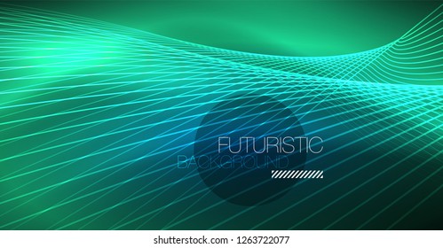 Neon glowing magic background, neon banner, night sky wallpaper. Magic light vector effect. Christmas abstract pattern.