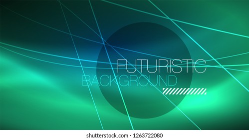 Neon glowing magic background, neon banner, night sky wallpaper. Magic light vector effect. Christmas abstract pattern.