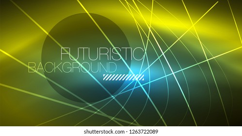 Neon glowing magic background, neon banner, night sky wallpaper. Magic light vector effect. Christmas abstract pattern.