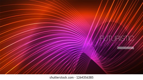 Neon glowing magic background, neon banner, night sky wallpaper. Magic light vector effect. Christmas abstract pattern.