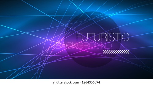 Neon glowing magic background, neon banner, night sky wallpaper. Magic light vector effect. Christmas abstract pattern.