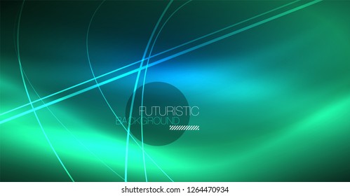 Neon glowing magic background, neon banner, night sky wallpaper. Magic light vector effect. Christmas abstract pattern.