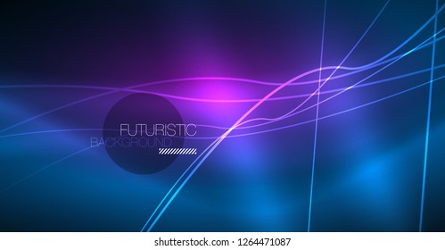 Neon glowing magic background, neon banner, night sky wallpaper. Magic light vector effect. Christmas abstract pattern.