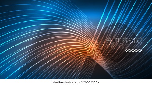 Neon glowing magic background, neon banner, night sky wallpaper. Magic light vector effect. Christmas abstract pattern.