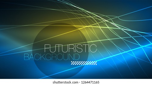 Neon glowing magic background, neon banner, night sky wallpaper. Magic light vector effect. Christmas abstract pattern.
