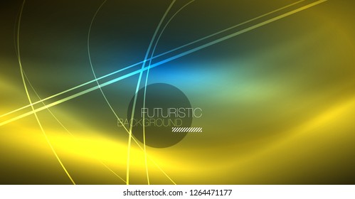Neon glowing magic background, neon banner, night sky wallpaper. Magic light vector effect. Christmas abstract pattern.