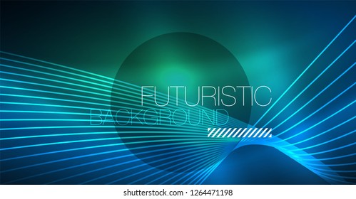 Neon glowing magic background, neon banner, night sky wallpaper. Magic light vector effect. Christmas abstract pattern.