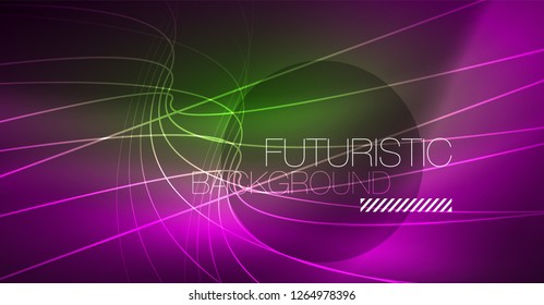 Neon glowing magic background, neon banner, night sky wallpaper. Magic light vector effect. Christmas abstract pattern.