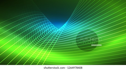 Neon glowing magic background, neon banner, night sky wallpaper. Magic light vector effect. Christmas abstract pattern.
