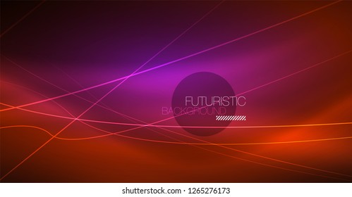 Neon glowing magic background, neon banner, night sky wallpaper. Magic light vector effect. Christmas abstract pattern.