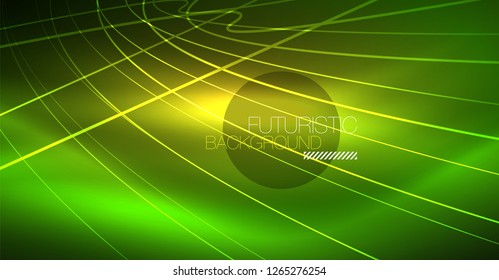 Neon glowing magic background, neon banner, night sky wallpaper. Magic light vector effect. Christmas abstract pattern.