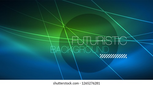 Neon glowing magic background, neon banner, night sky wallpaper. Magic light vector effect. Christmas abstract pattern.