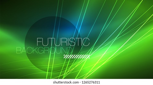 Fondo mágico brillante neón, pancarta de neón, papel tapiz de cielo nocturno. Efecto vector de luz mágica. Patrón abstracto de Navidad.