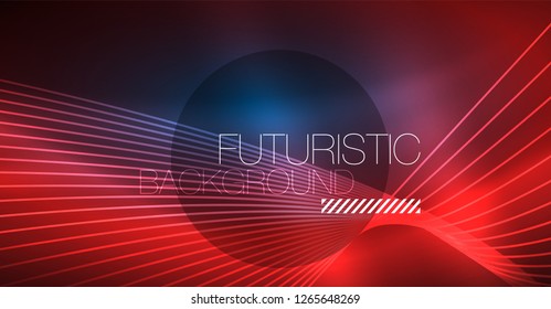 Neon glowing magic background, neon banner, night sky wallpaper. Magic light vector effect. Christmas abstract pattern.