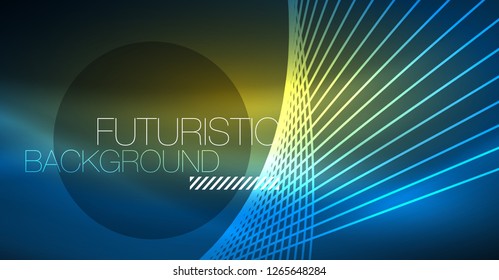 Neon glowing magic background, neon banner, night sky wallpaper. Magic light vector effect. Christmas abstract pattern.