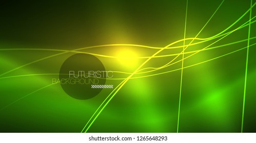 Neon glowing magic background, neon banner, night sky wallpaper. Magic light vector effect. Christmas abstract pattern.