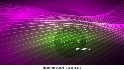Neon glowing magic background, neon banner, night sky wallpaper. Magic light vector effect. Christmas abstract pattern.