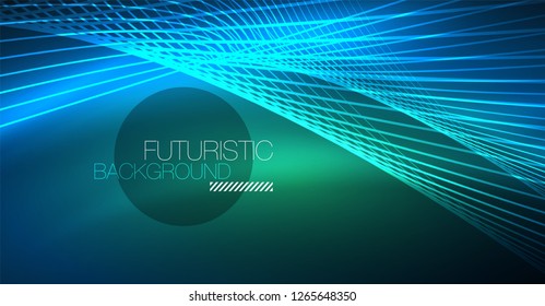 Neon glowing magic background, neon banner, night sky wallpaper. Magic light vector effect. Christmas abstract pattern.