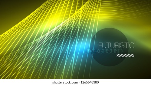 Neon glowing magic background, neon banner, night sky wallpaper. Magic light vector effect. Christmas abstract pattern.
