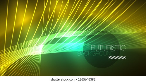 Neon glowing magic background, neon banner, night sky wallpaper. Magic light vector effect. Christmas abstract pattern.