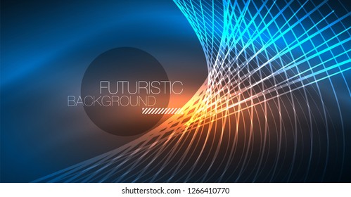 Neon glowing magic background, neon banner, night sky wallpaper. Magic light vector effect. Christmas abstract pattern.
