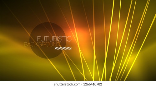 Neon glowing magic background, neon banner, night sky wallpaper. Magic light vector effect. Christmas abstract pattern.