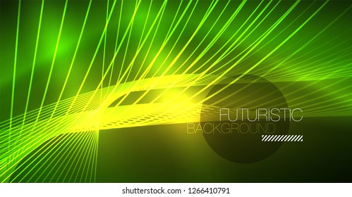 Neon glowing magic background, neon banner, night sky wallpaper. Magic light vector effect. Christmas abstract pattern.