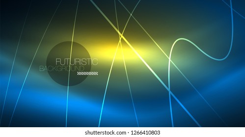 Neon glowing magic background, neon banner, night sky wallpaper. Magic light vector effect. Christmas abstract pattern.