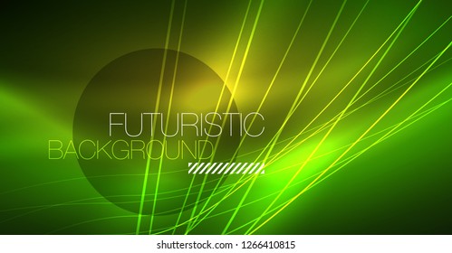 Neon glowing magic background, neon banner, night sky wallpaper. Magic light vector effect. Christmas abstract pattern.