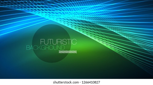 Neon glowing magic background, neon banner, night sky wallpaper. Magic light vector effect. Christmas abstract pattern.