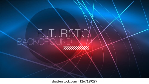 Neon glowing magic background, neon banner, night sky wallpaper. Magic light vector effect. Christmas abstract pattern.
