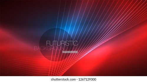 Neon glowing magic background, neon banner, night sky wallpaper. Magic light vector effect. Christmas abstract pattern.