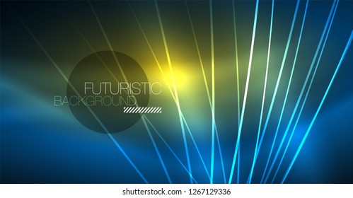 Neon glowing magic background, neon banner, night sky wallpaper. Magic light vector effect. Christmas abstract pattern.