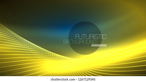 Neon glowing magic background, neon banner, night sky wallpaper. Magic light vector effect. Christmas abstract pattern.