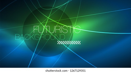 Neon glowing magic background, neon banner, night sky wallpaper. Magic light vector effect. Christmas abstract pattern.