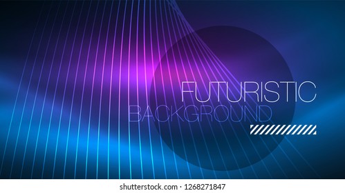 Neon glowing magic background, neon banner, night sky wallpaper. Magic light vector effect. Christmas abstract pattern.