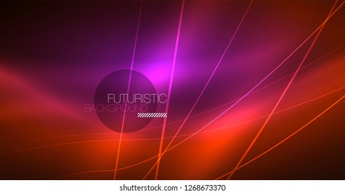 Neon glowing magic background, neon banner, night sky wallpaper. Magic light vector effect. Christmas abstract pattern.