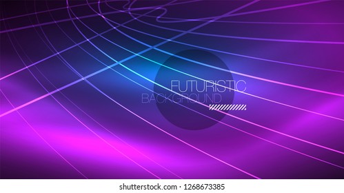 Neon glowing magic background, neon banner, night sky wallpaper. Magic light vector effect. Christmas abstract pattern.