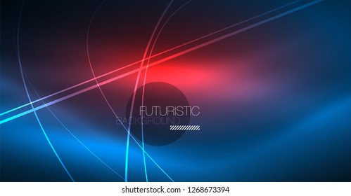 Neon glowing magic background, neon banner, night sky wallpaper. Magic light vector effect. Christmas abstract pattern.