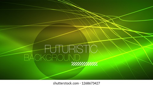 Neon glowing magic background, neon banner, night sky wallpaper. Magic light vector effect. Christmas abstract pattern.