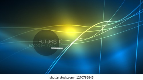 Neon glowing magic background, neon banner, night sky wallpaper. Magic light vector effect. Christmas abstract pattern.