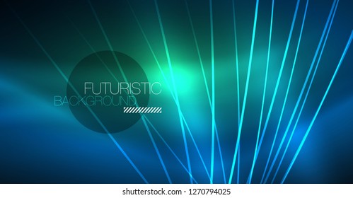 Neon glowing magic background, neon banner, night sky wallpaper. Magic light vector effect. Christmas abstract pattern.