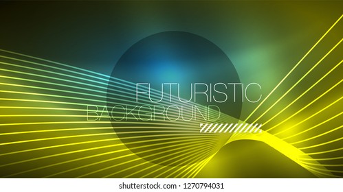 Neon glowing magic background, neon banner, night sky wallpaper. Magic light vector effect. Christmas abstract pattern.