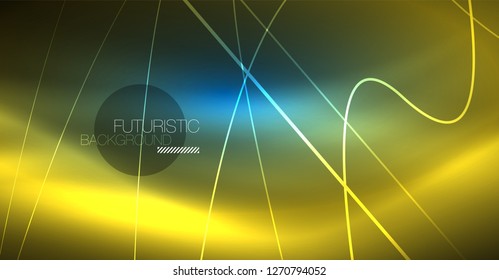 Neon glowing magic background, neon banner, night sky wallpaper. Magic light vector effect. Christmas abstract pattern.