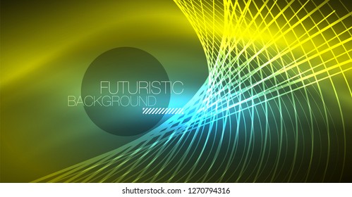 Neon glowing magic background, neon banner, night sky wallpaper. Magic light vector effect. Christmas abstract pattern.
